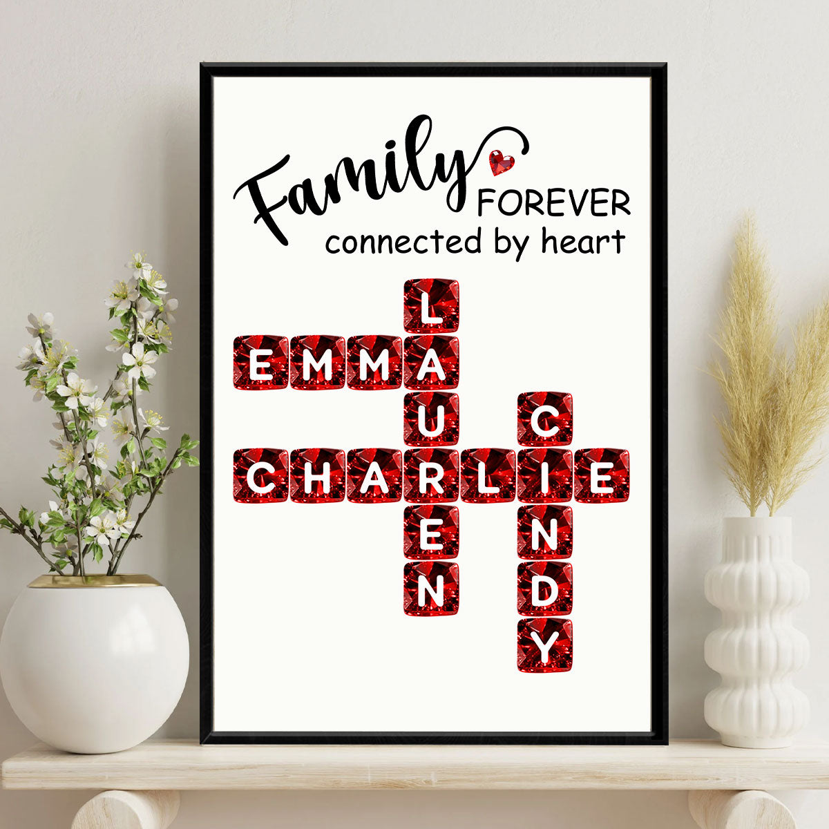 Family Forever Connected by Heart 3D Crystal Crossword - Personalized Poster - Sentimental Gift for for Loved Ones