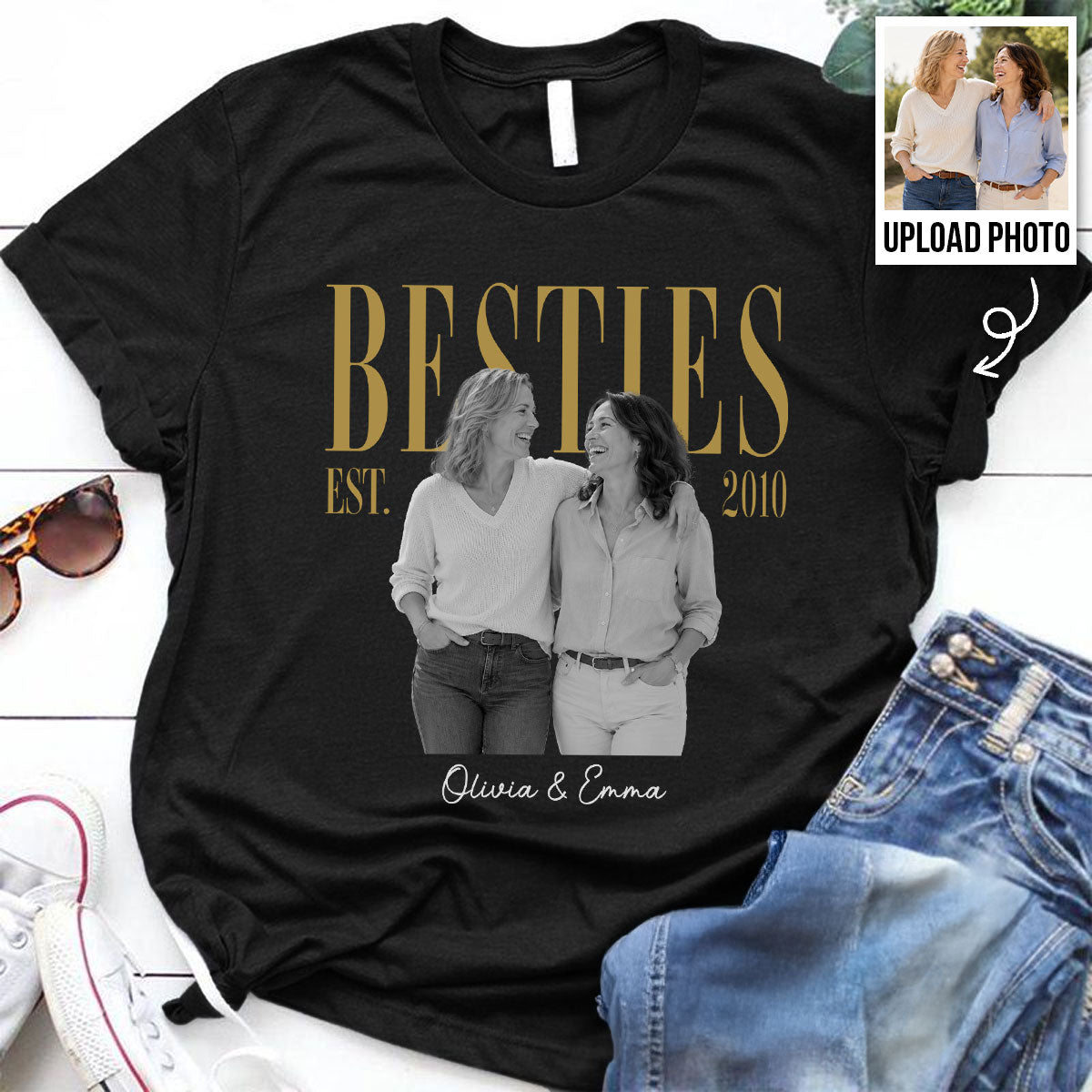 Vintage Retro Besties Best Friends Upload Photo - Personalized Shirt - Birthday Gift For Best Friends, Matching Friends Group T-shirt
