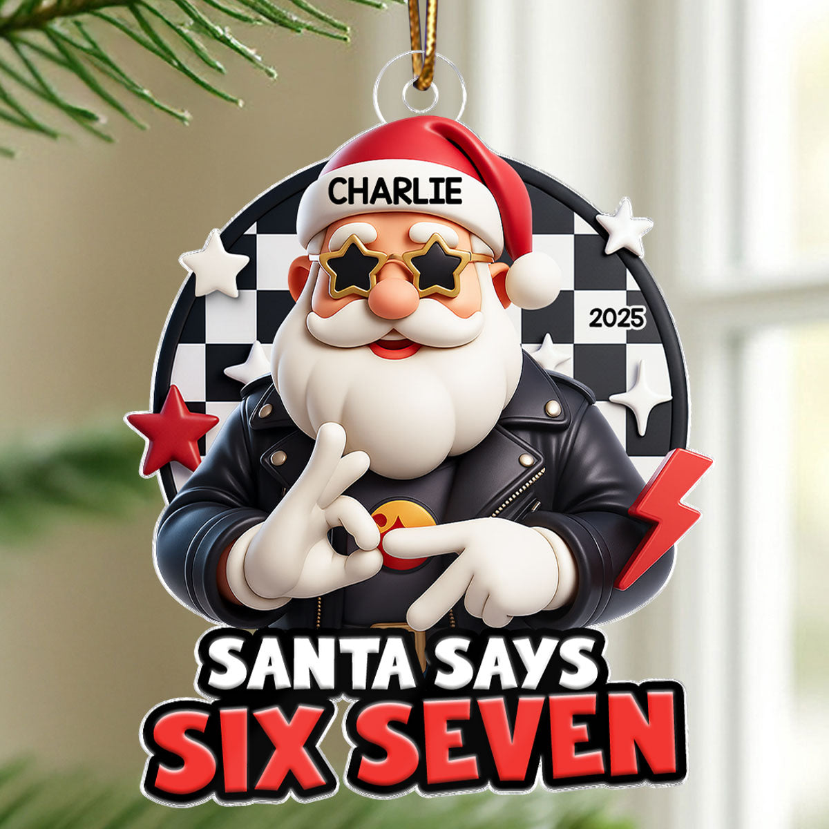 Santa Says Six Seven - Personalized Acrylic Ornament - Teen Slang Funny 67 Tree Decor, Funny Teen Grandkid Gift