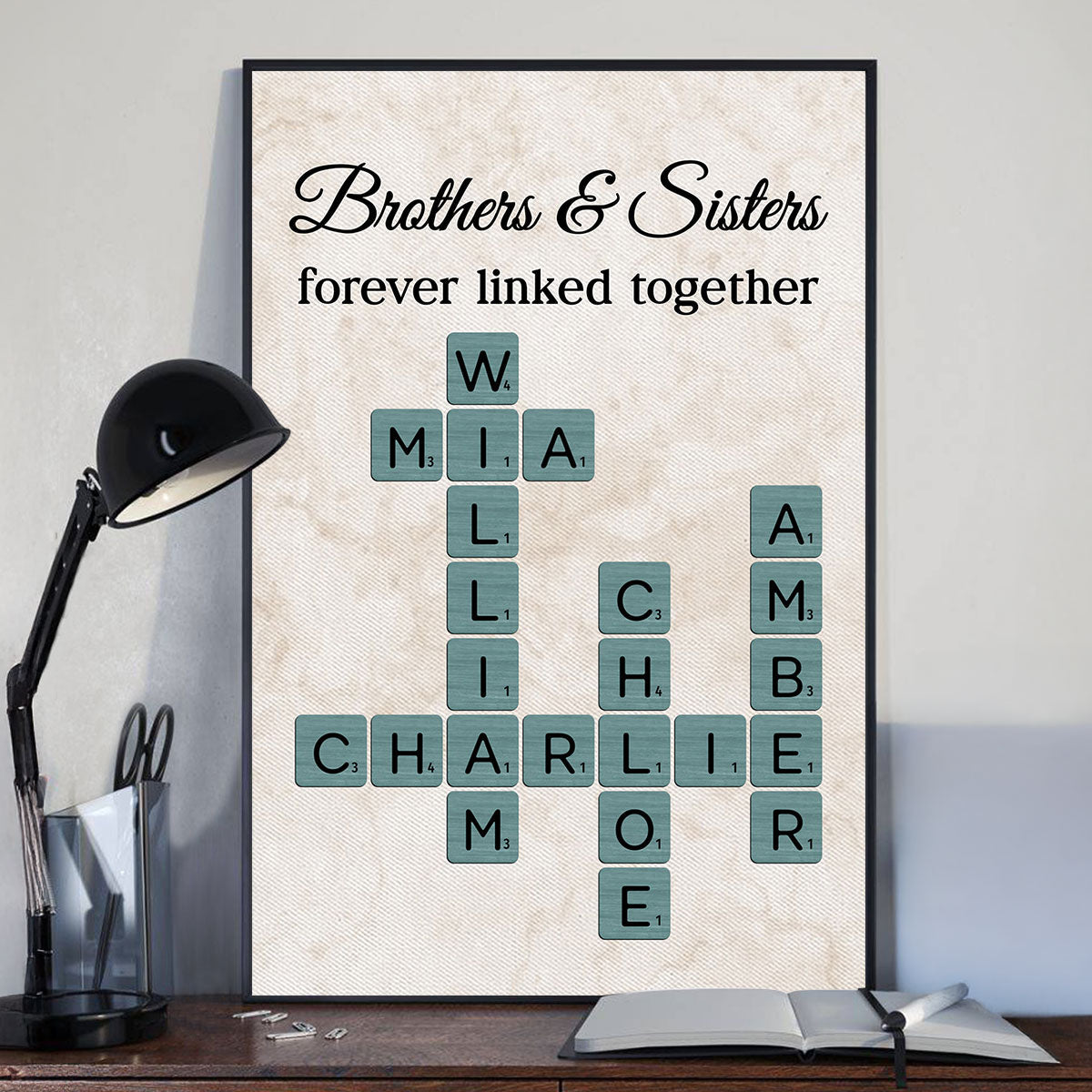 Brothers & Sisters Forever Linked Together Crossword Art - Personalized Poster - Sentimental Gift for Loved Ones