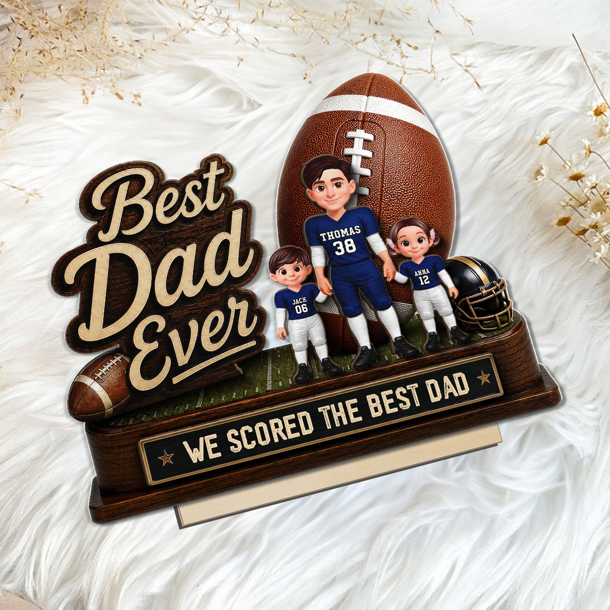 We Scored The Best Dad American Football Dad & Kids - Personalized 2-Layered Wooden Plaque -  Gift For American Football Dad