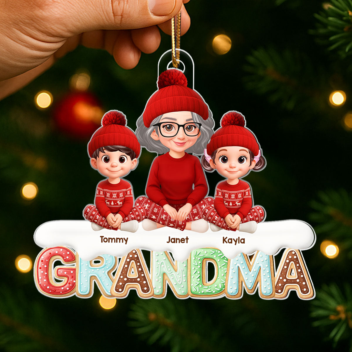 Grandma And Grandkids Custom Christmas Title - Personalized Acrylic Ornament - Unique Christmas Gift For Grandma