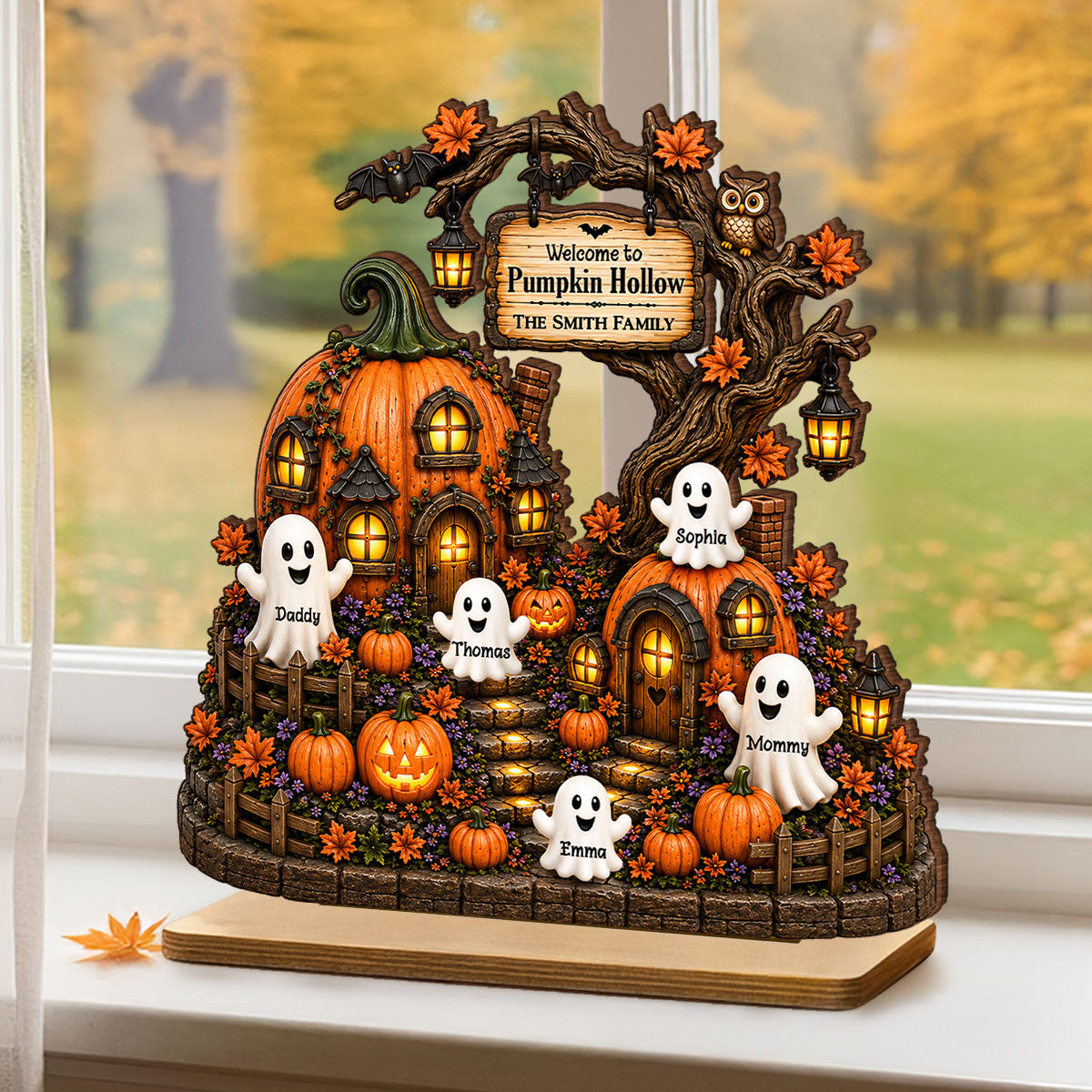 Pumpkin Hollow Family Halloween - Personalized 2-Layered Wooden Plaque - Halloween Decor Gift, Gift For Family