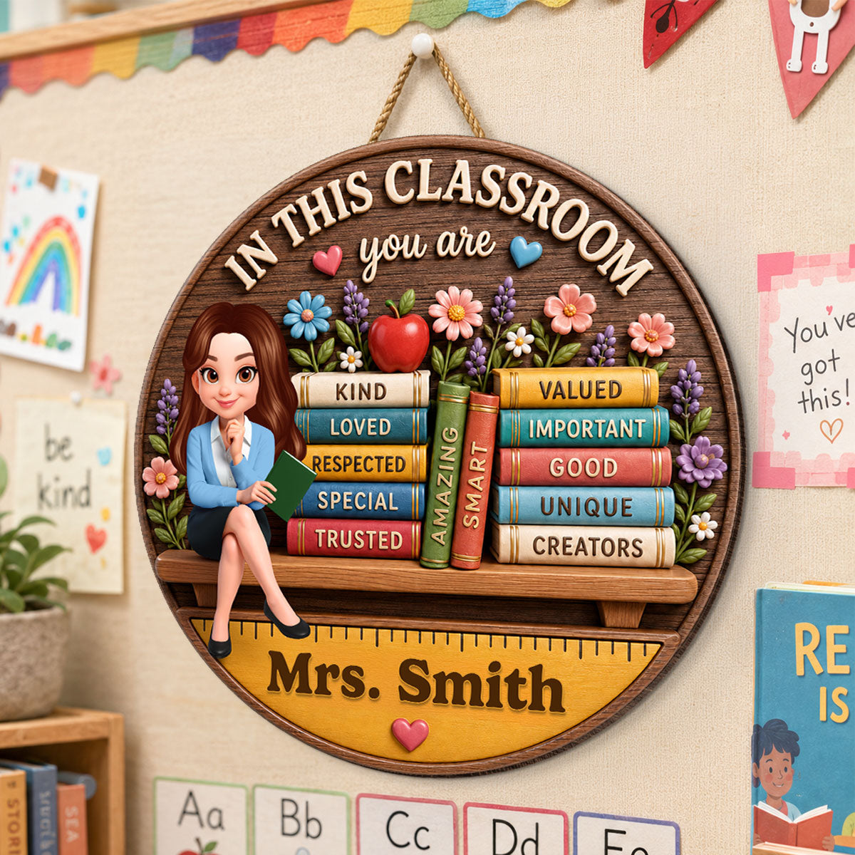 Custom Teacher in This Classroom - Personalized Wooden Door Sign - Teacher Wall Decor Sign, Back to School Gift for Teachers