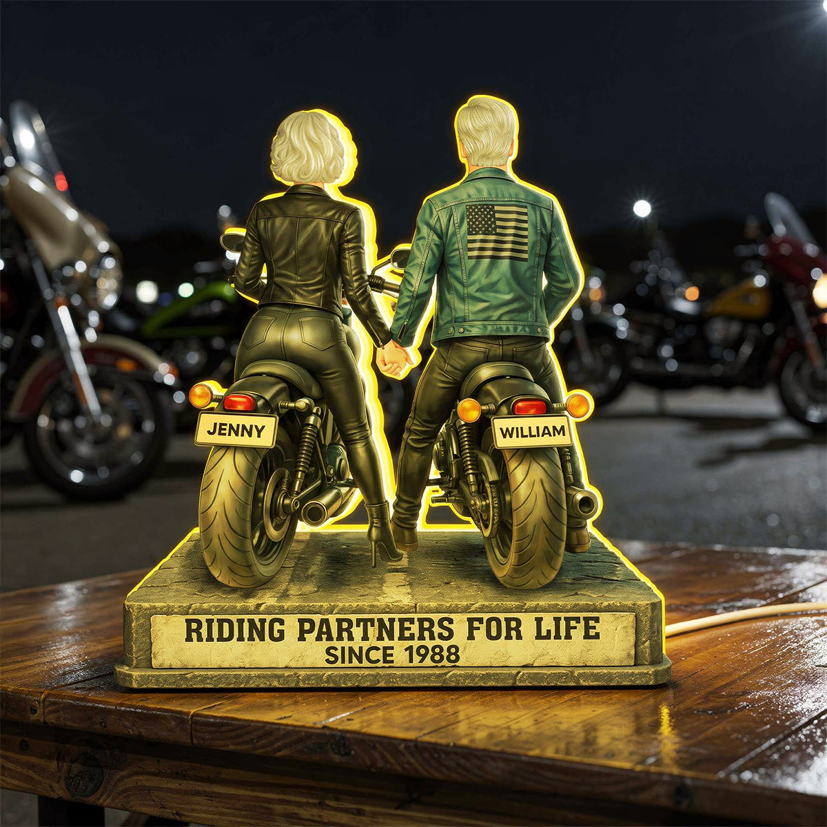Biker Couple Riding Partners for Life - Personalized Light Box - Sentimental Gift for her, for him
