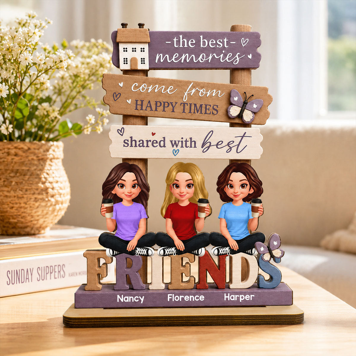 Besties Sisters Happy Time Shared With Best Friends - Personalized Wooden Plaque