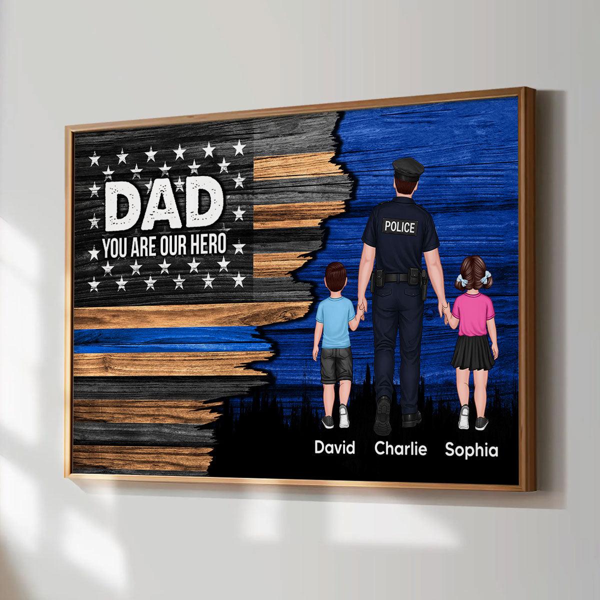 Police Sheriff Deputy Half Thin Blue Line Flag Dad Grandpa - Personalized Poster - Father's Day Gift For Dad, Grandpa