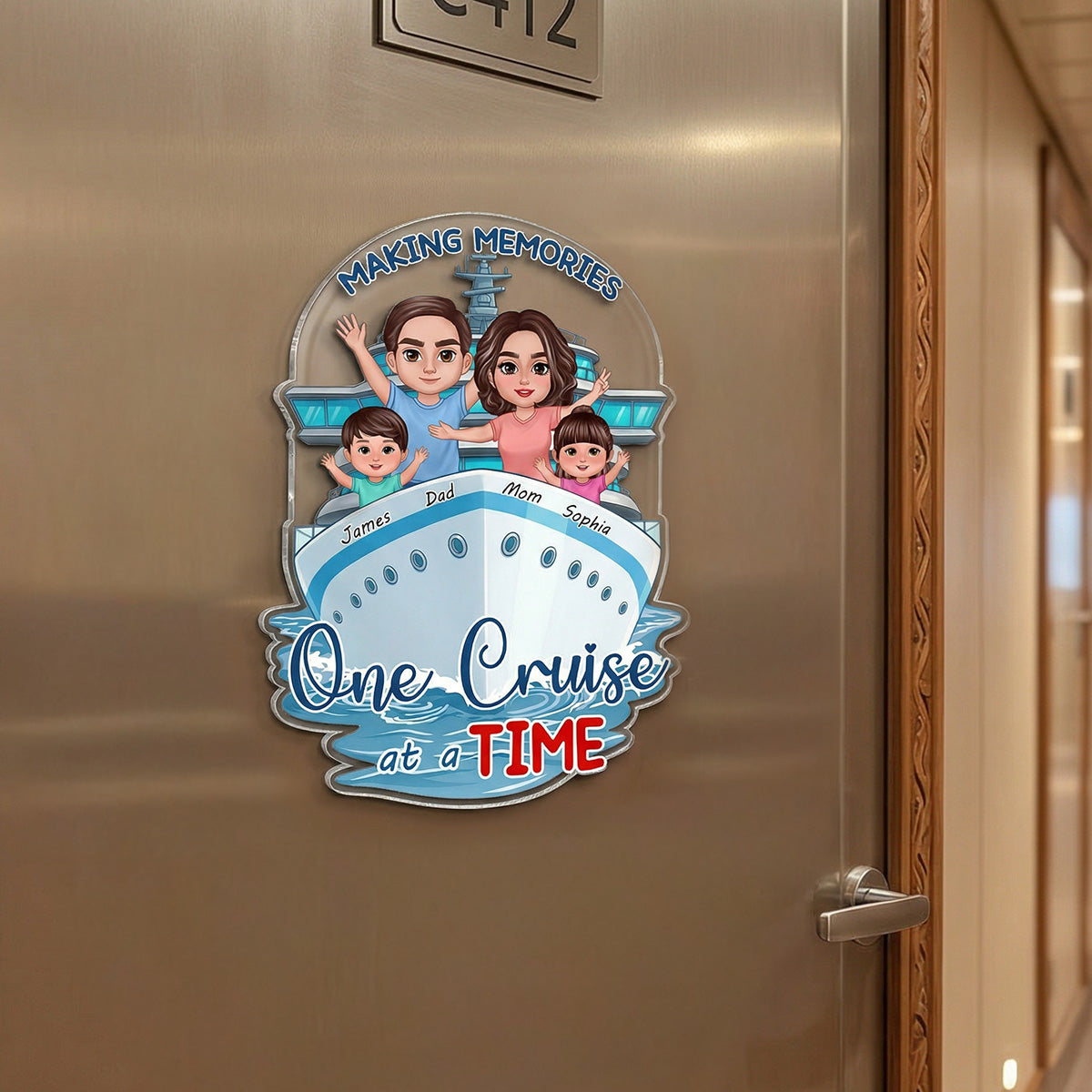 Making Memories One Cruise At A Time Happy Family - Personalized Cruise Ship Door Magnet - Family Cruise Trip Keepsake