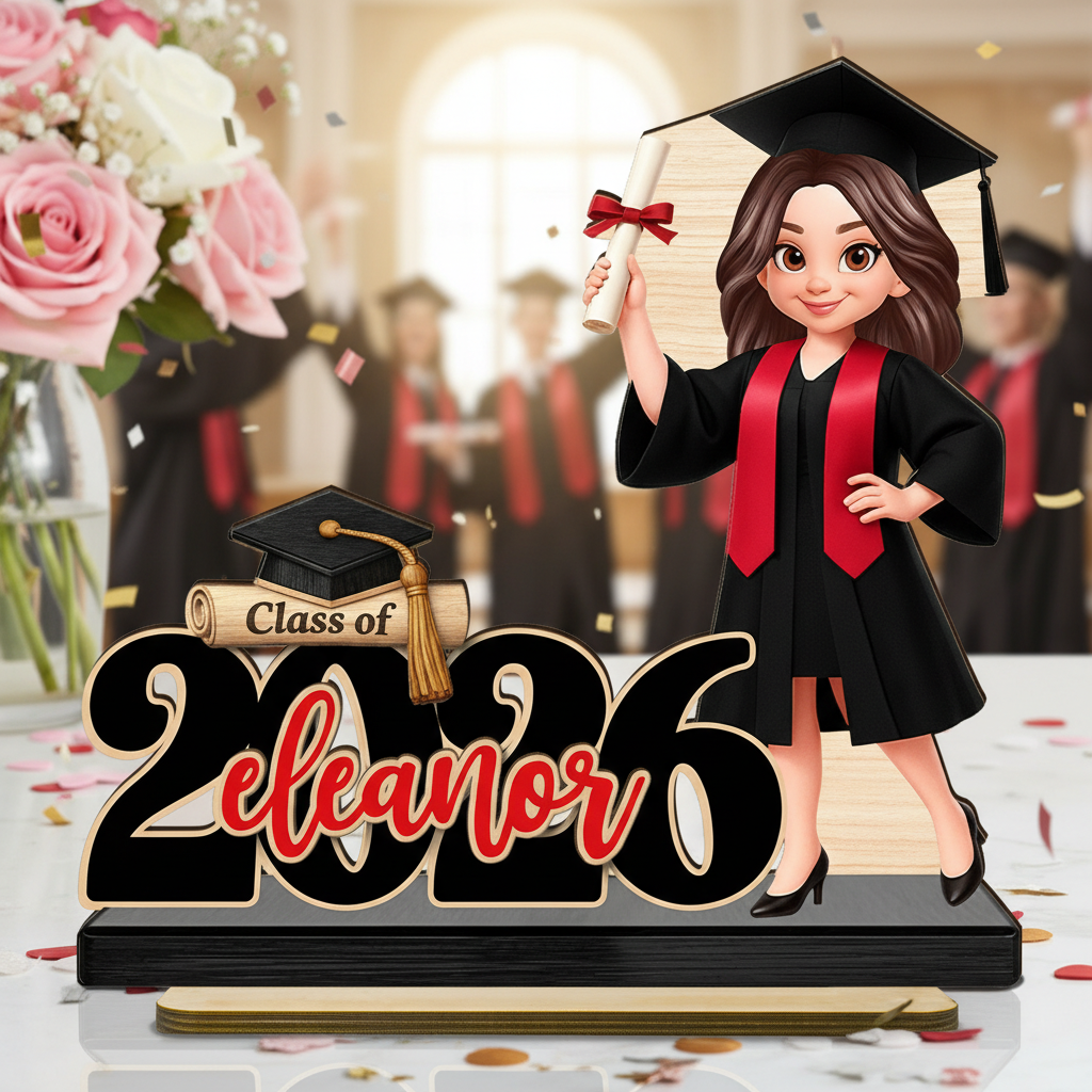 Class Of 2026 2027 Senior With Name 2D Flat - Personalized 2-Layered Wooden Plaque - Graduation Gift For Graduates, Daughter, Son