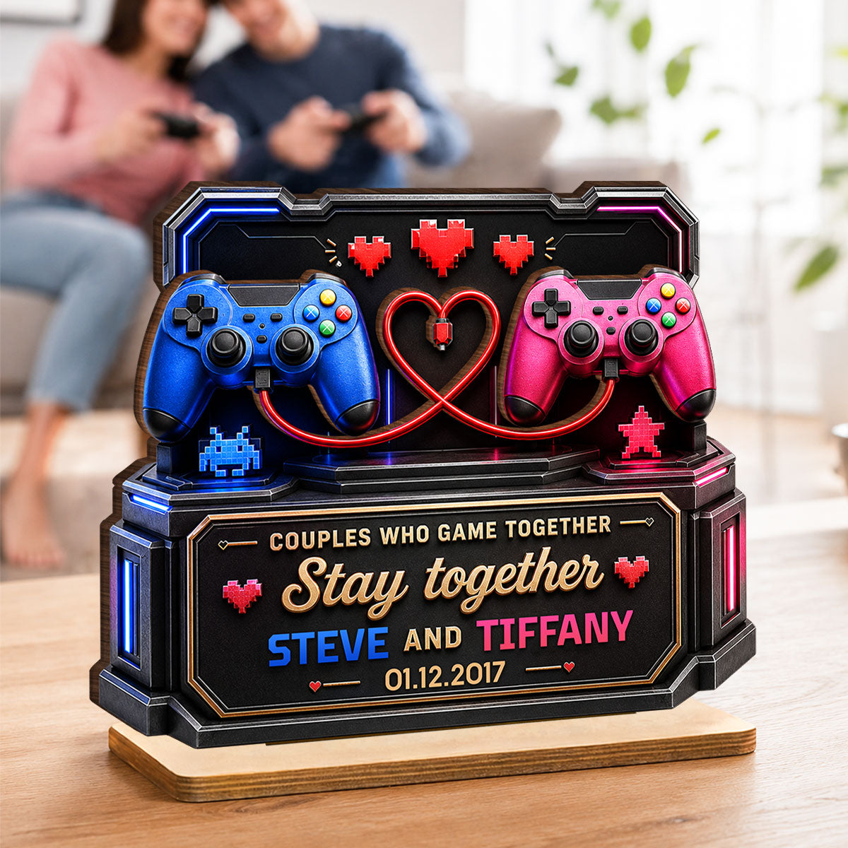 Couples Who Gamer Together Stay Together - Personalized 2-Layered Wooden Plaque - Heartfelt Anniversary Gift for Him, for Her