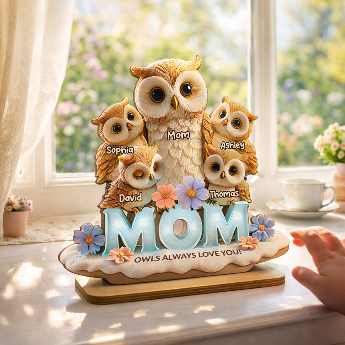Mom Owls Always Love You - Personalized 2-Layered Wooden Plaque - Gift For Mom
