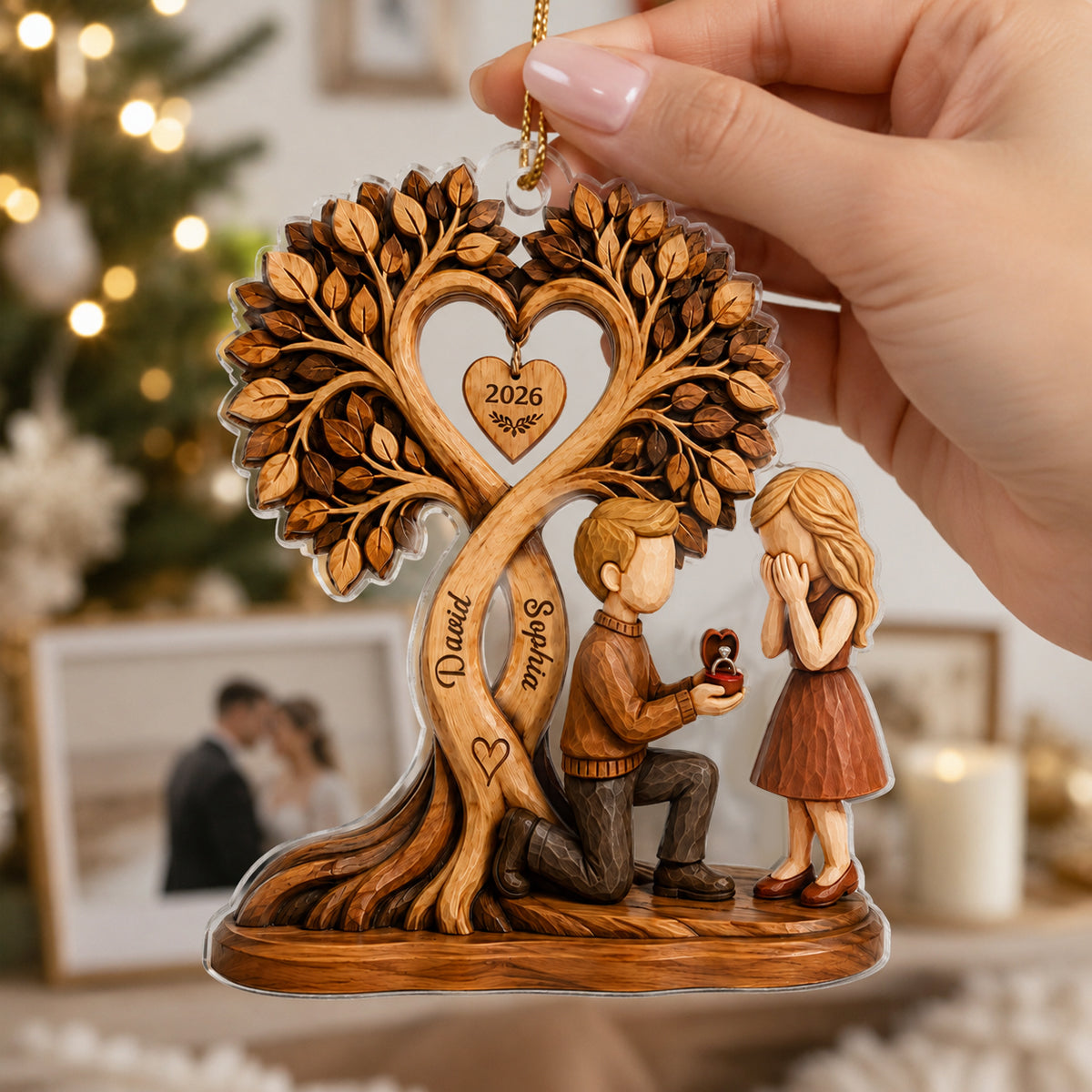 Couple Kissing Under Heart Tree - Personalized Acrylic Ornament - Heartfelt Anniversary Gift for Him, for Her