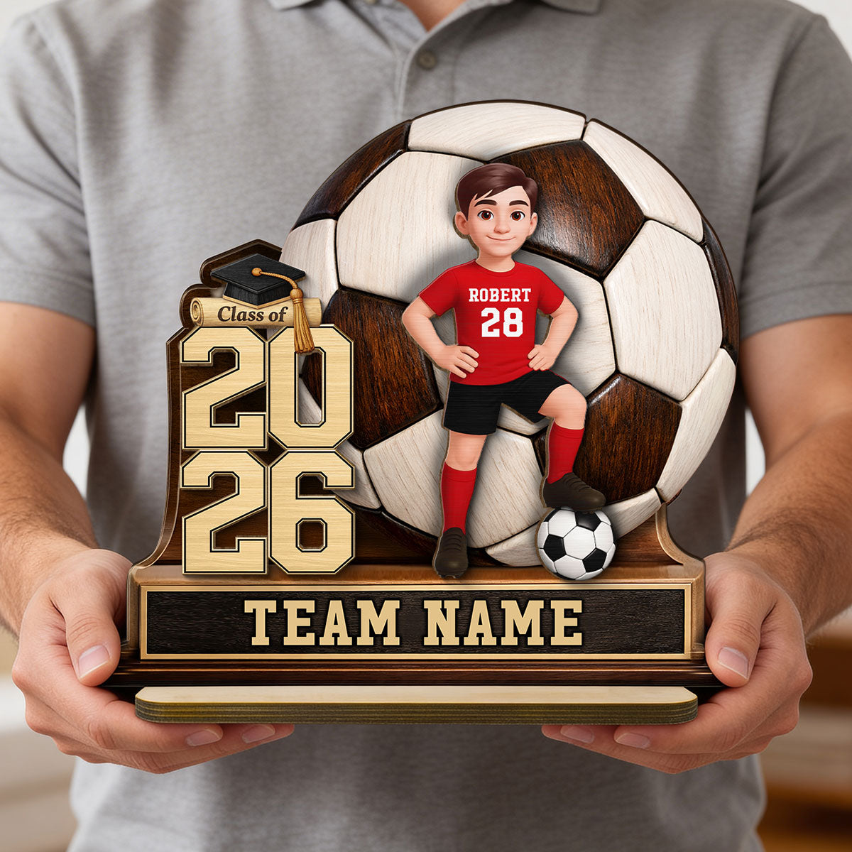 Soccer Senior Keepsake 2D Flat - Personalized 2-Layered Wooden Plaque - Graduation Gift For Son, Daughter
