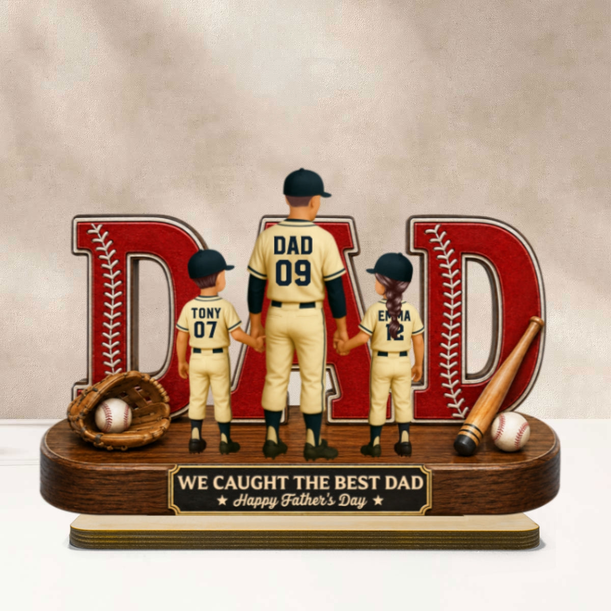 Baseball Dad Legend We Caught The Best Dad - Personalized 2-Layered Wooden Plaque -  Gift For Dad