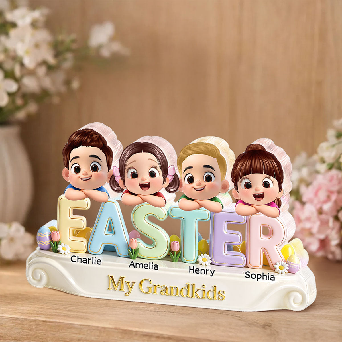 Our Grandkids Easter - Personalized Acrylic Block Plaque - Easter Decor for Grandma, Grandparents