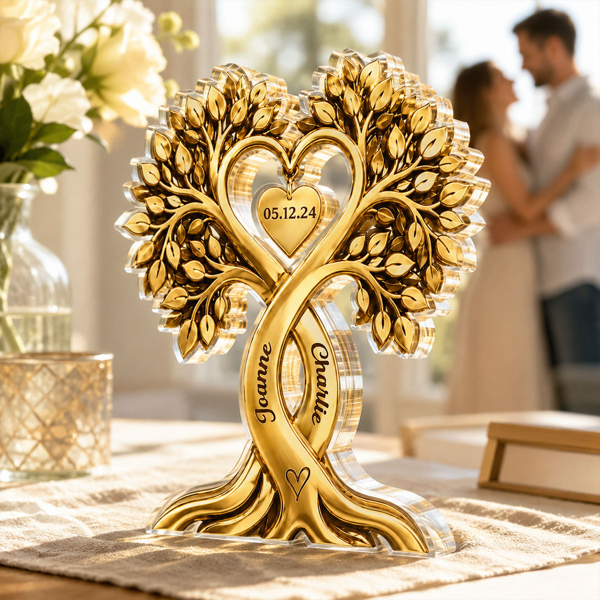 Couple Heart Tree - Personalized Acrylic Block Plaque - Golden Anniversary Gift for Him, Gift for Her