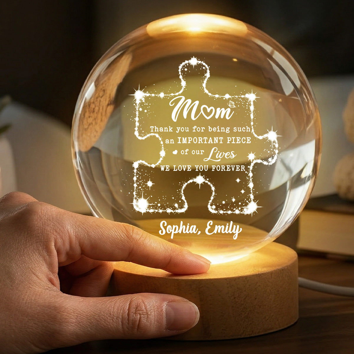 Mom Thank You Important Piece Of My Life - Personalized Crystal Ball LED Night Light - Gift For Mom