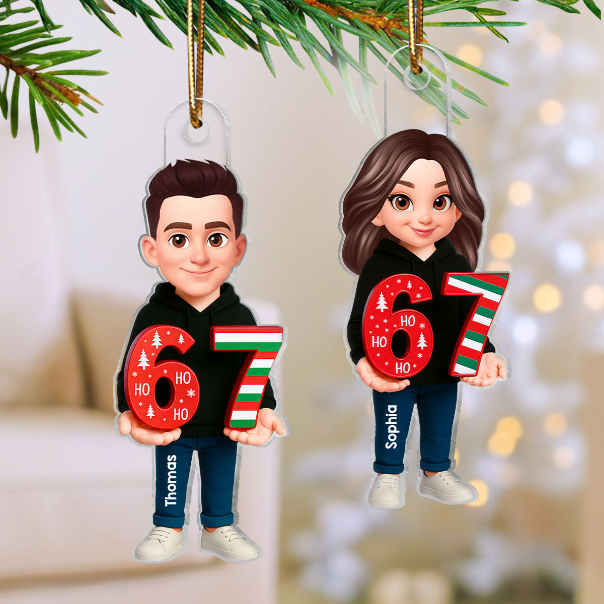 3D Effect 2025 Trending Slang Christmas 67 Six Seven - Personalized Acrylic Ornament - Funny Christmas Gift For Teen, Grandkid, Gen Alpha