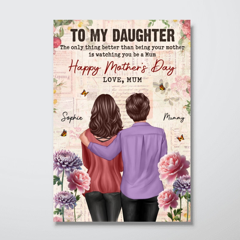 Vintage Floral Newspaper To My Daughter From Mum Birth Month Flower - Personalised Poster