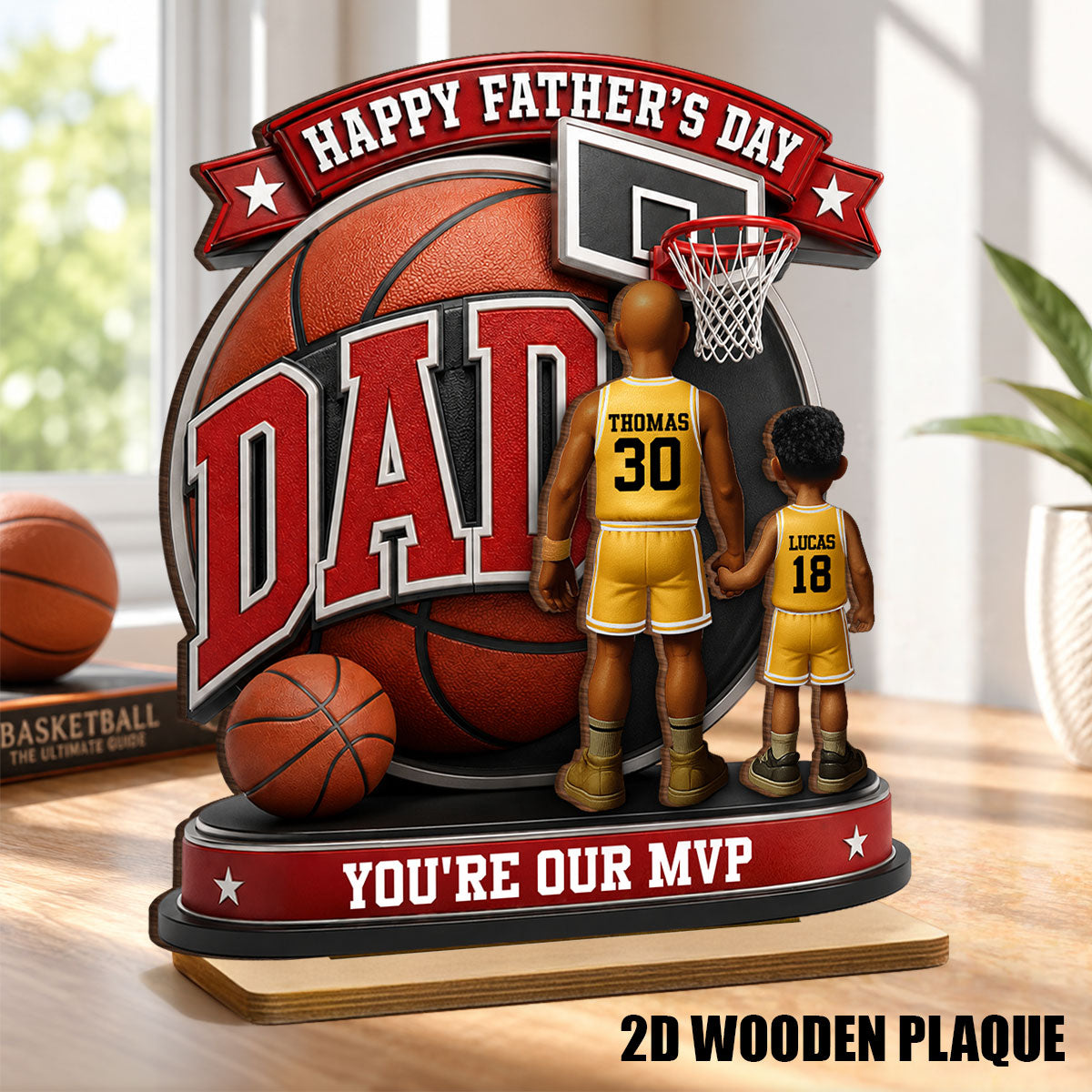 Basketball Dad You're Our MVP - Personalized 2-Layered Wooden Plaque - Heartfelt Gift For Dad, Husband
