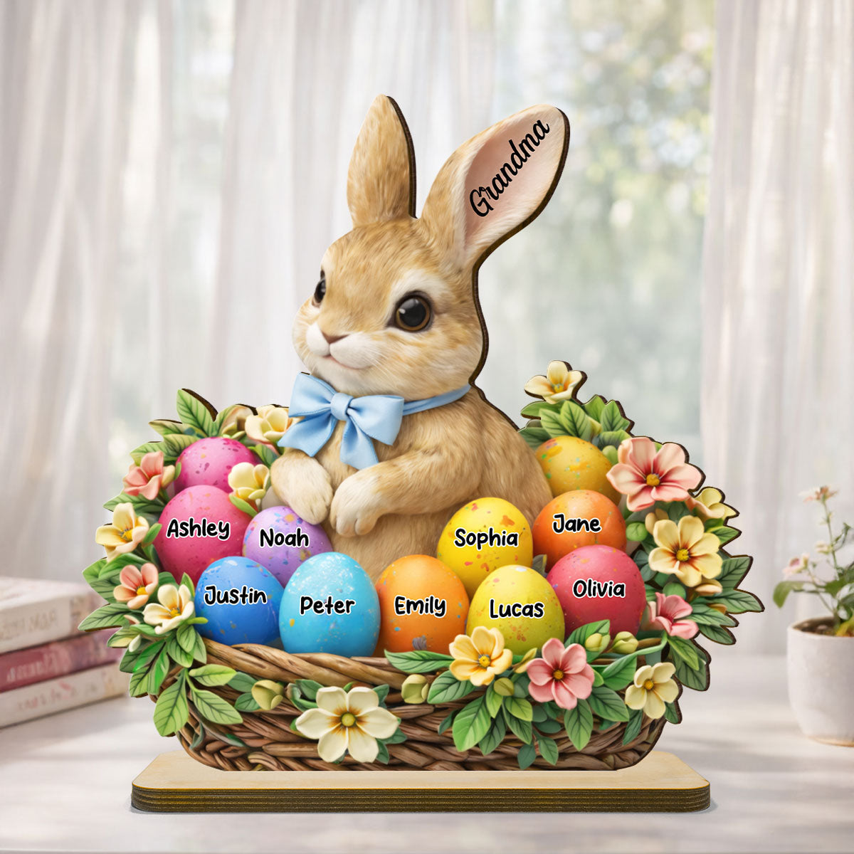 Grandma Grandkids Easter Bunny Basket - Personalized 2-Layered Wooden Plaque - Gift For Grandma