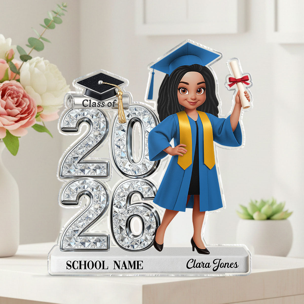 Shiny Effect Class Of 2026 2027 Senior 2D Flat - Personalized Acrylic Block Plaque - Graduation Gift For Graduates, Daughter, Son