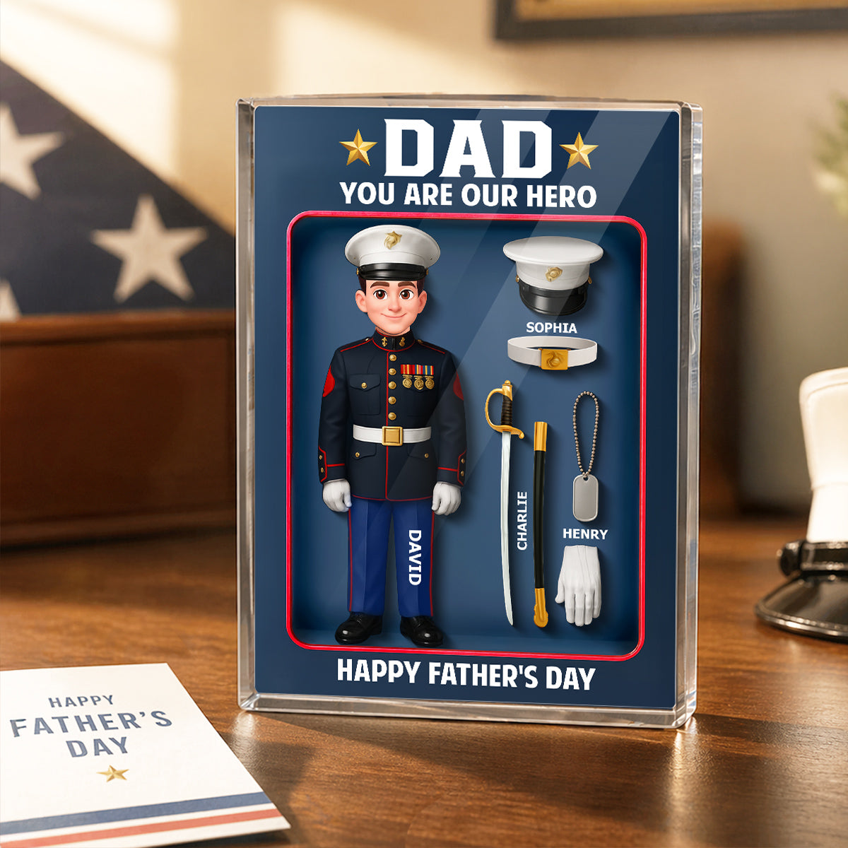 American Marine Dad Hero - Personalized Acrylic Block Plaque -  Gift For Marine Dad