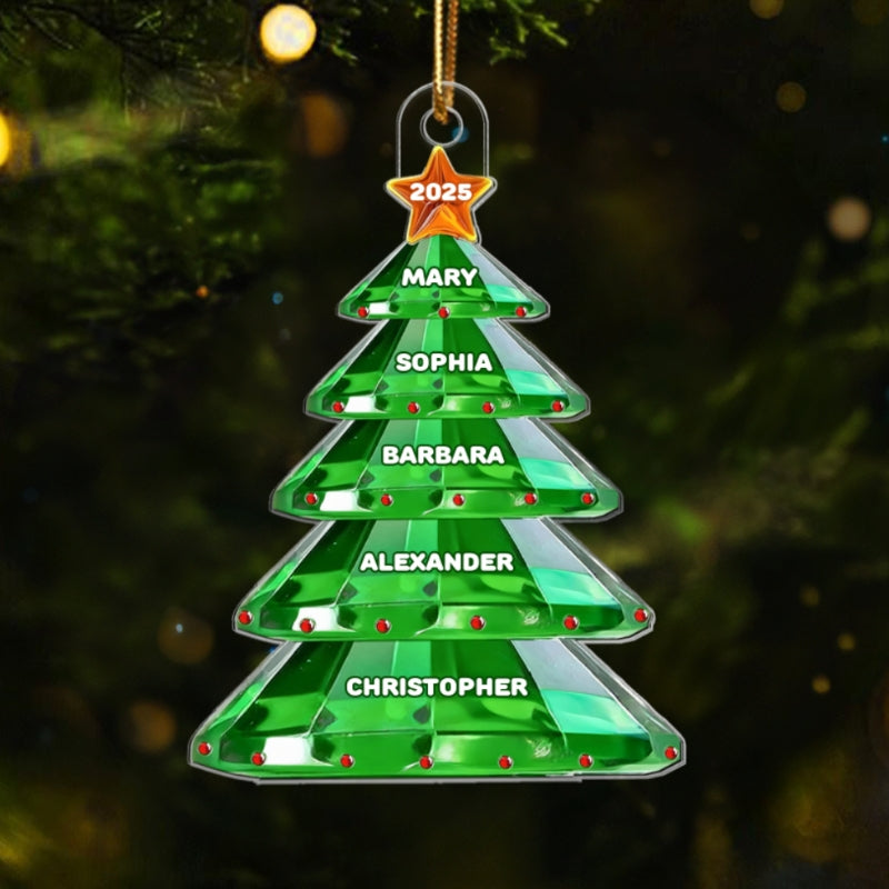 3D Crystal Effect Christmas Tree Family Names - Personalized Acrylic Ornament