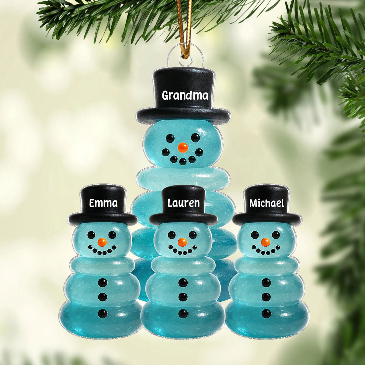 3D Effect Sea Glass Grandma Grandkids Snowman - Personalized Acrylic Ornament - Christmas Gift for Grandma