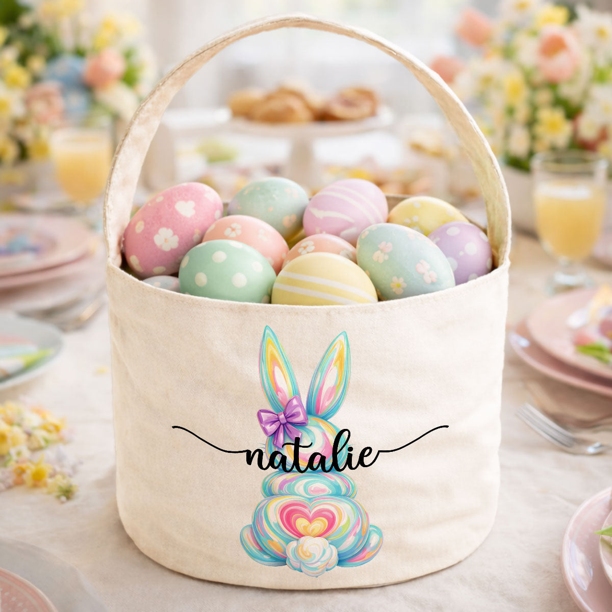 Bunny Egg Hunt Bag For Kids - Personalized Bucket Bag - Gift For Kids, Grandkids, Easter Gift
