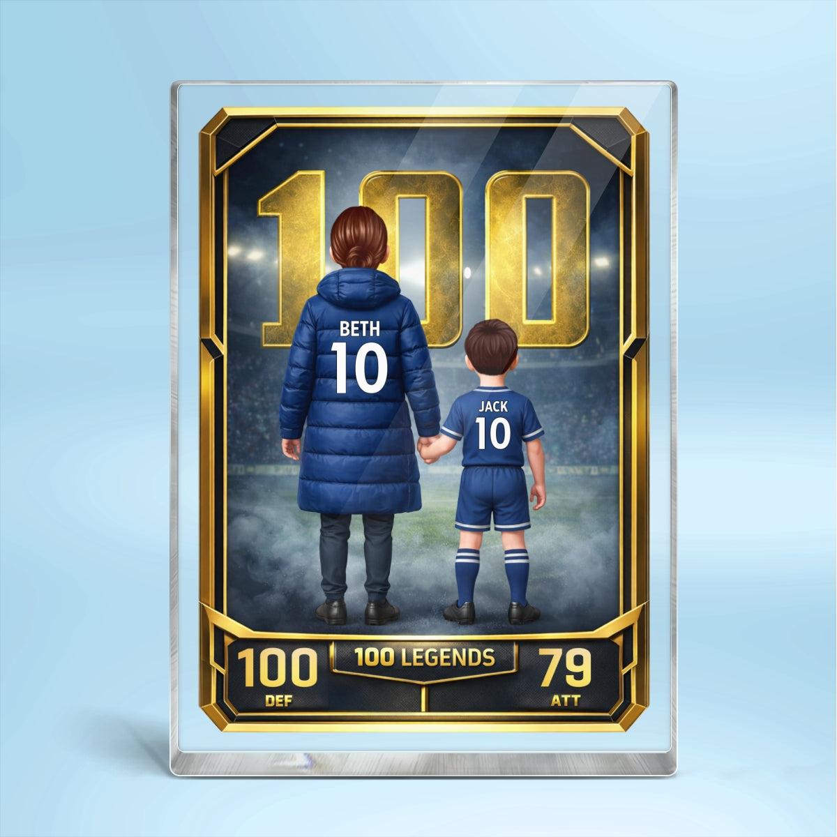 Mum And Kids 100 Legends Trading Card - Personalised Acrylic Block Plaque - Gift For Football Mum