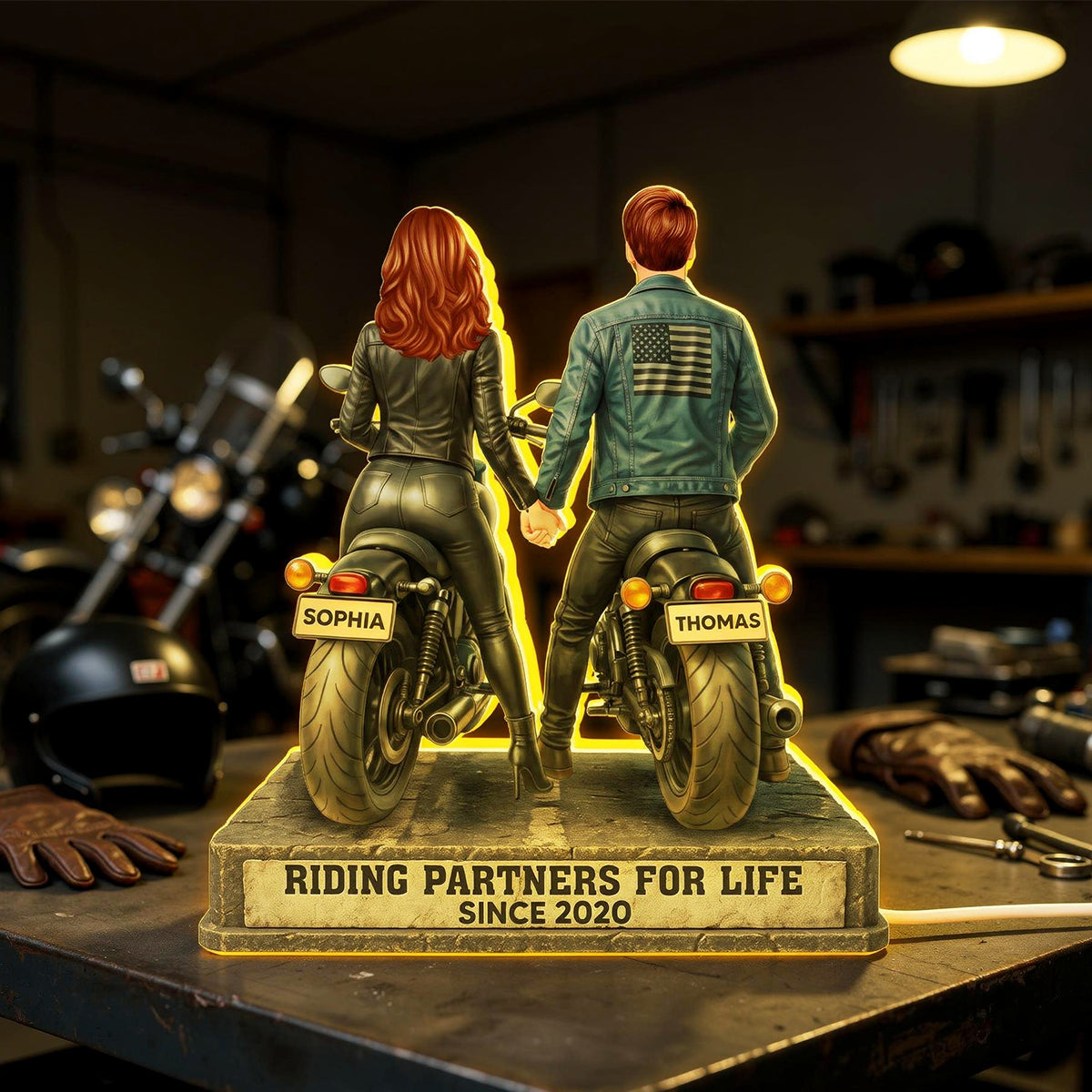 Biker Couple Riding Partners for Life - Personalized Light Box - Sentimental Gift for her, for him