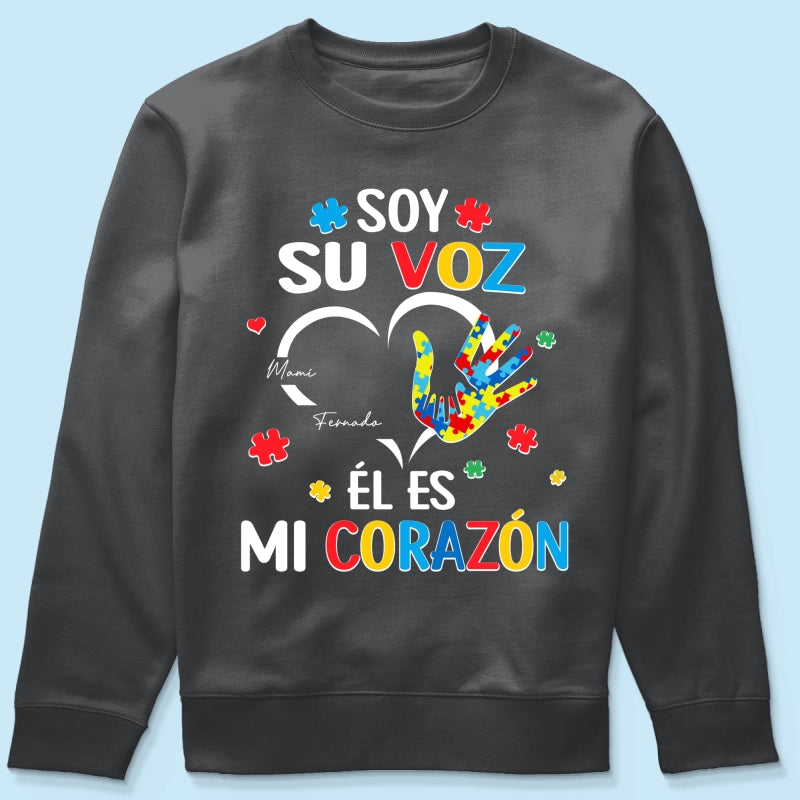 Soy Su Voz Él Es Mi Corazón I'm His Voice He's My Heart - Personalized Shirt - Spanish Ver Autism Awareness