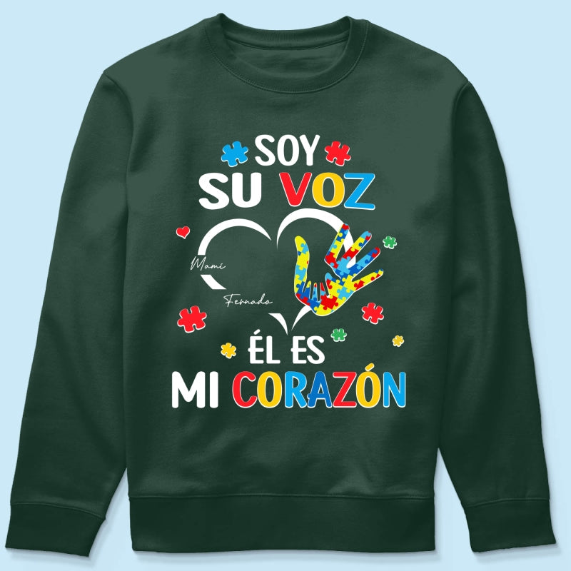 Soy Su Voz Él Es Mi Corazón I'm His Voice He's My Heart - Personalized Shirt - Spanish Ver Autism Awareness