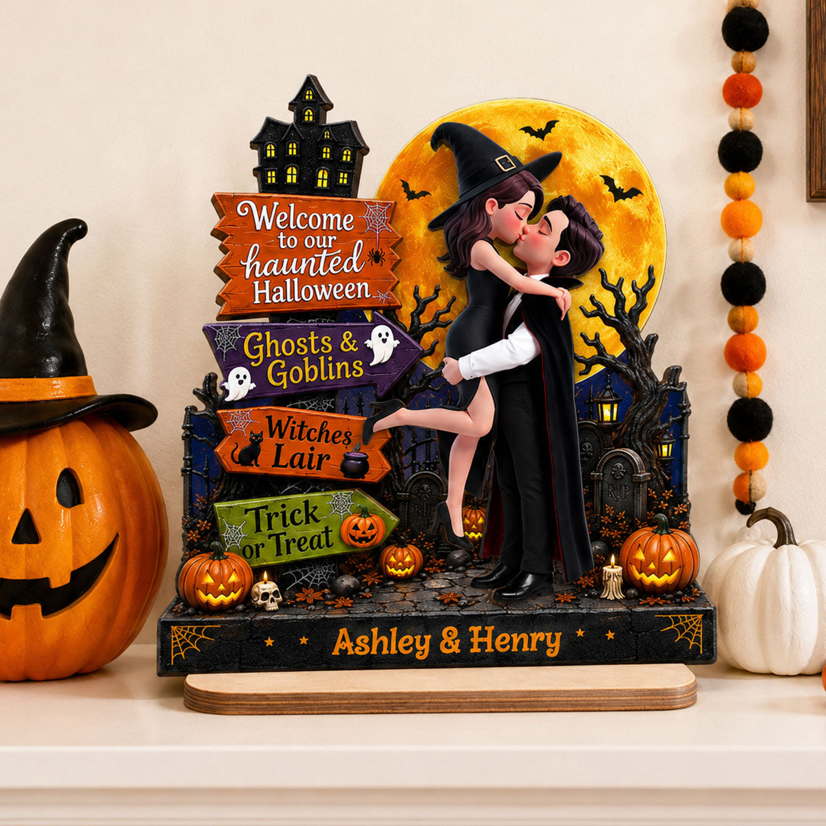 Eternal Love Couple Halloween Sign Posts - Personalized 2-Layered Wooden Plaque - Halloween Gift For Couple