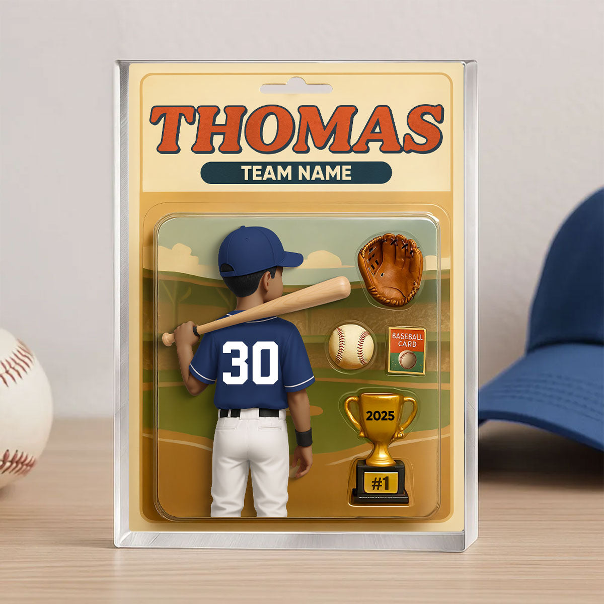 Baseball Player Custom Figure 3D Effect - Personalized Acrylic Block Plaque - Christmas Gift for Son, Daughter, Grandkids