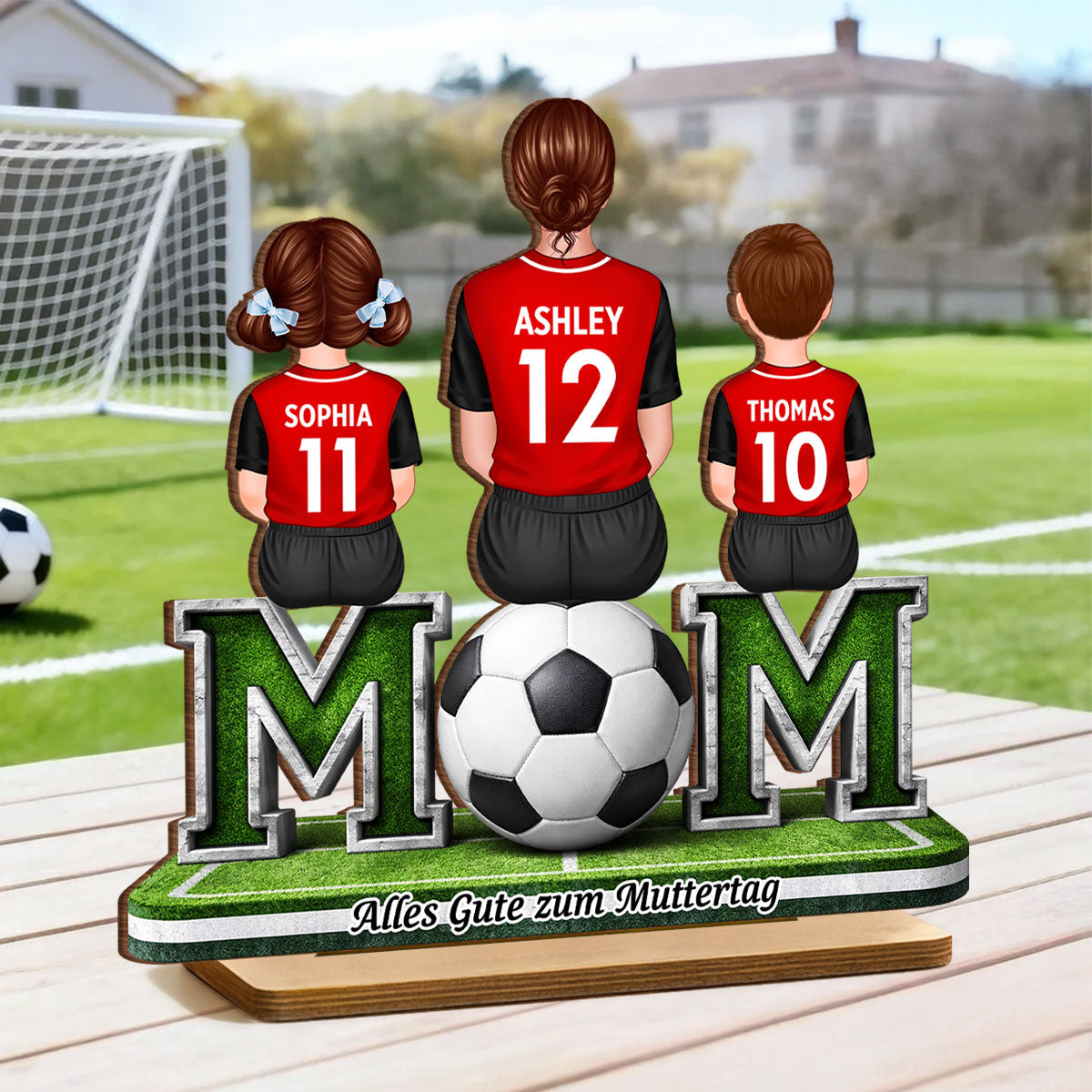 Fußball-Mama mit Kindern – Personalisiertes 2-lagiges Holzschild – Herzliches Geschenk cho Fußball-Mamas & Ehefrauen