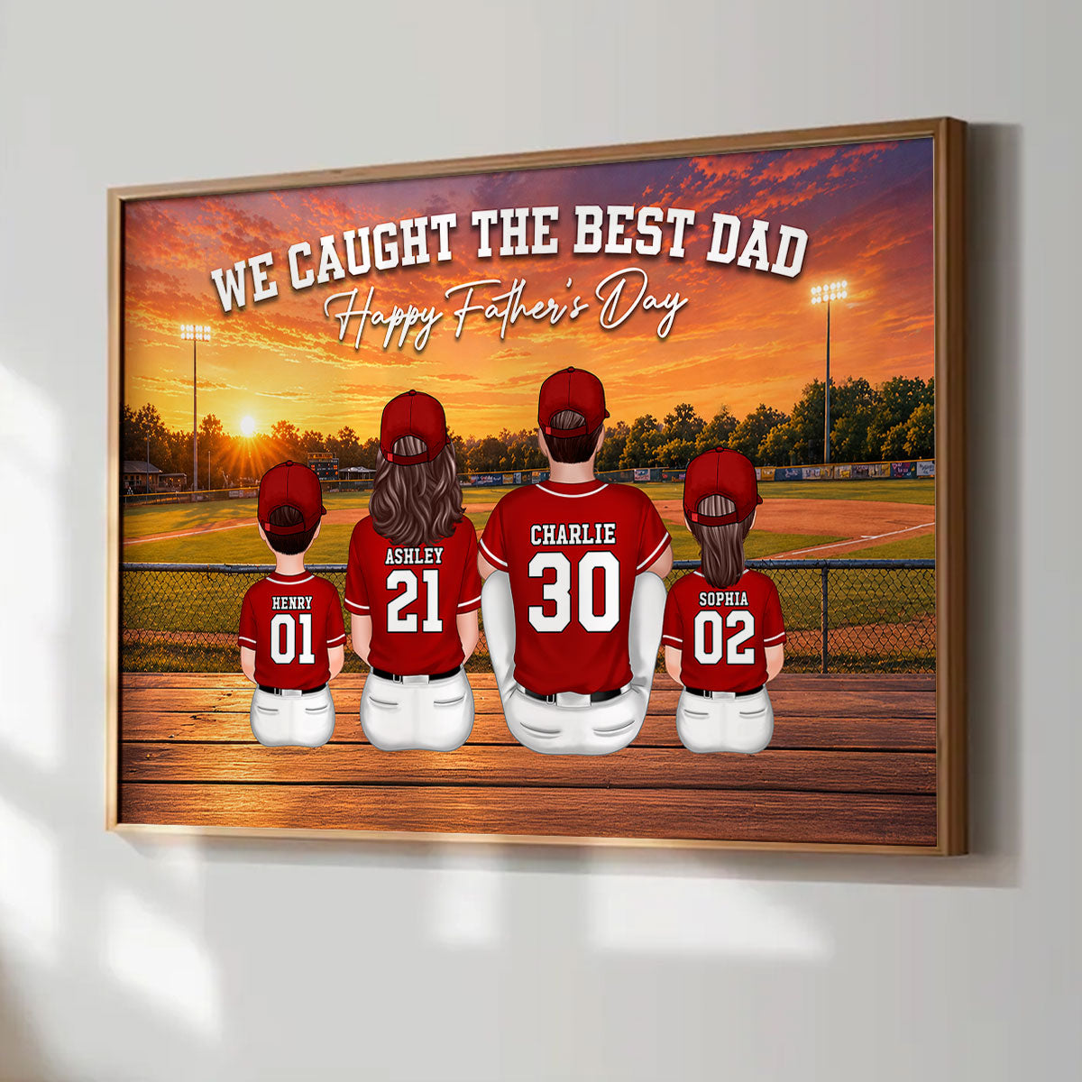 Baseball Bleachers Sunset We Caught The Best Dad - Personalized Poster - Father's Day Gift For Baseball Dad, Husband