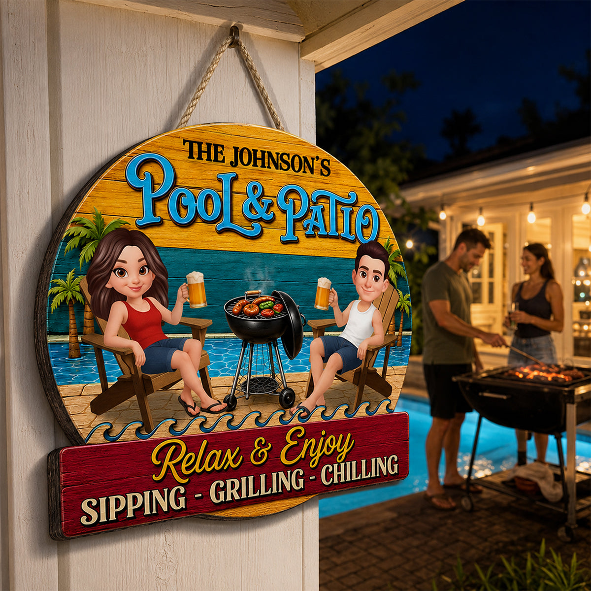 Couple Pool & Patio - Personalized Wooden Sign - Summer Decor Gift for Her, for Him