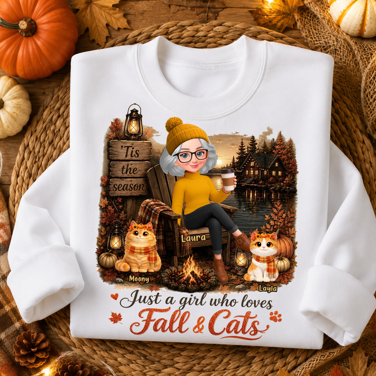 Just a Girl Who Loves Fall & Cats - Personalized Shirt - Cozy Fall Tee for Cat Moms