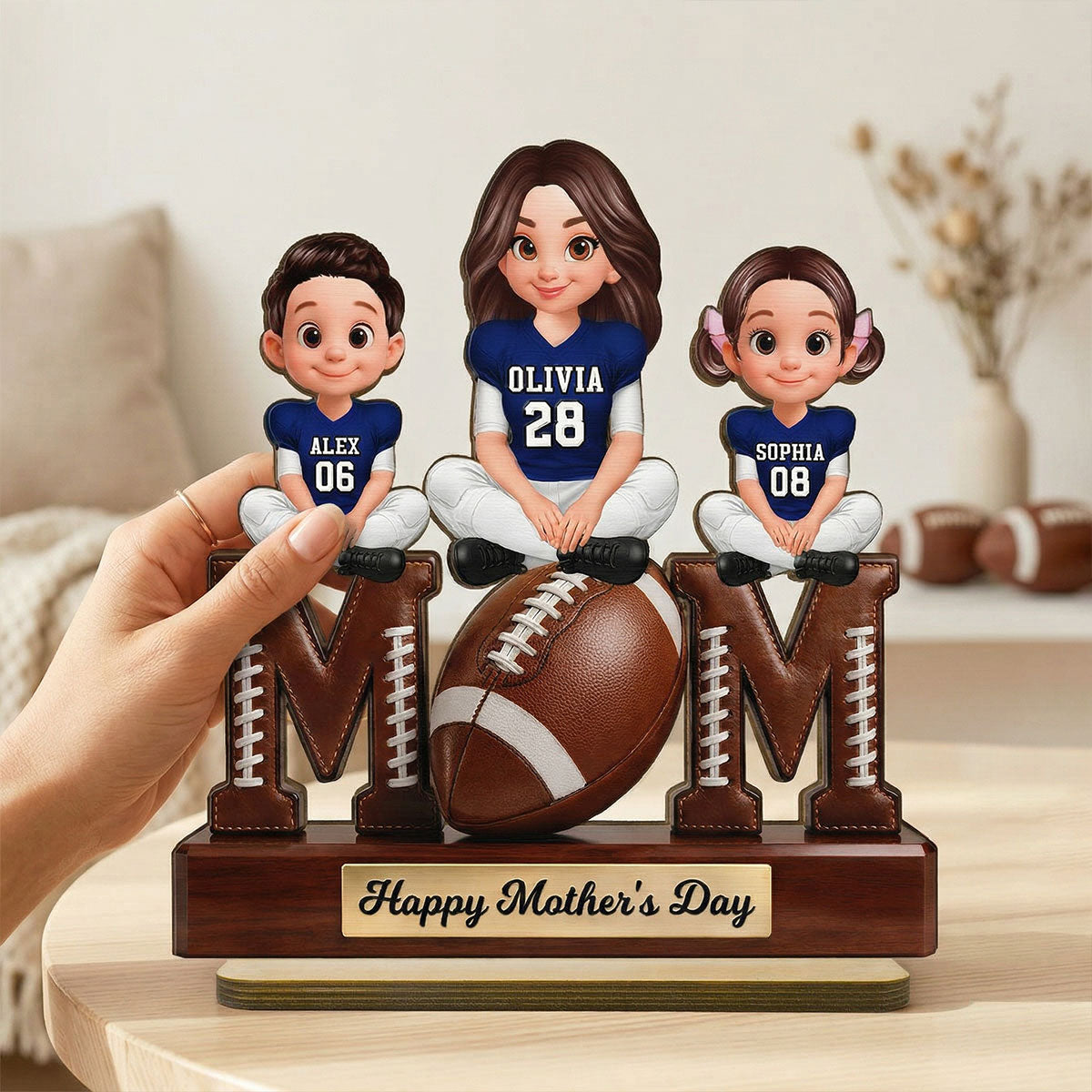 American Football We Scored A Touchdown Getting You As Mom - Personalized 2-Layered Wooden Plaque - Mother's Day Gift For Mom