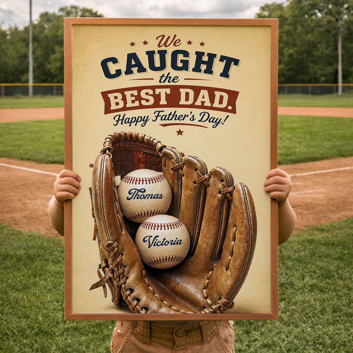 Baseball Print We Caught the Best Dad - Personalized Poster - Father's Day Gift for Dad, Husband