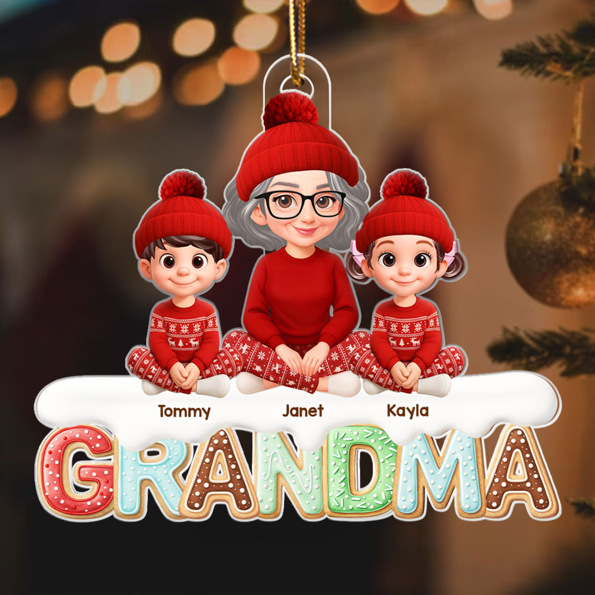 Grandma And Grandkids Custom Christmas Title - Personalized Acrylic Ornament - Unique Christmas Gift For Grandma