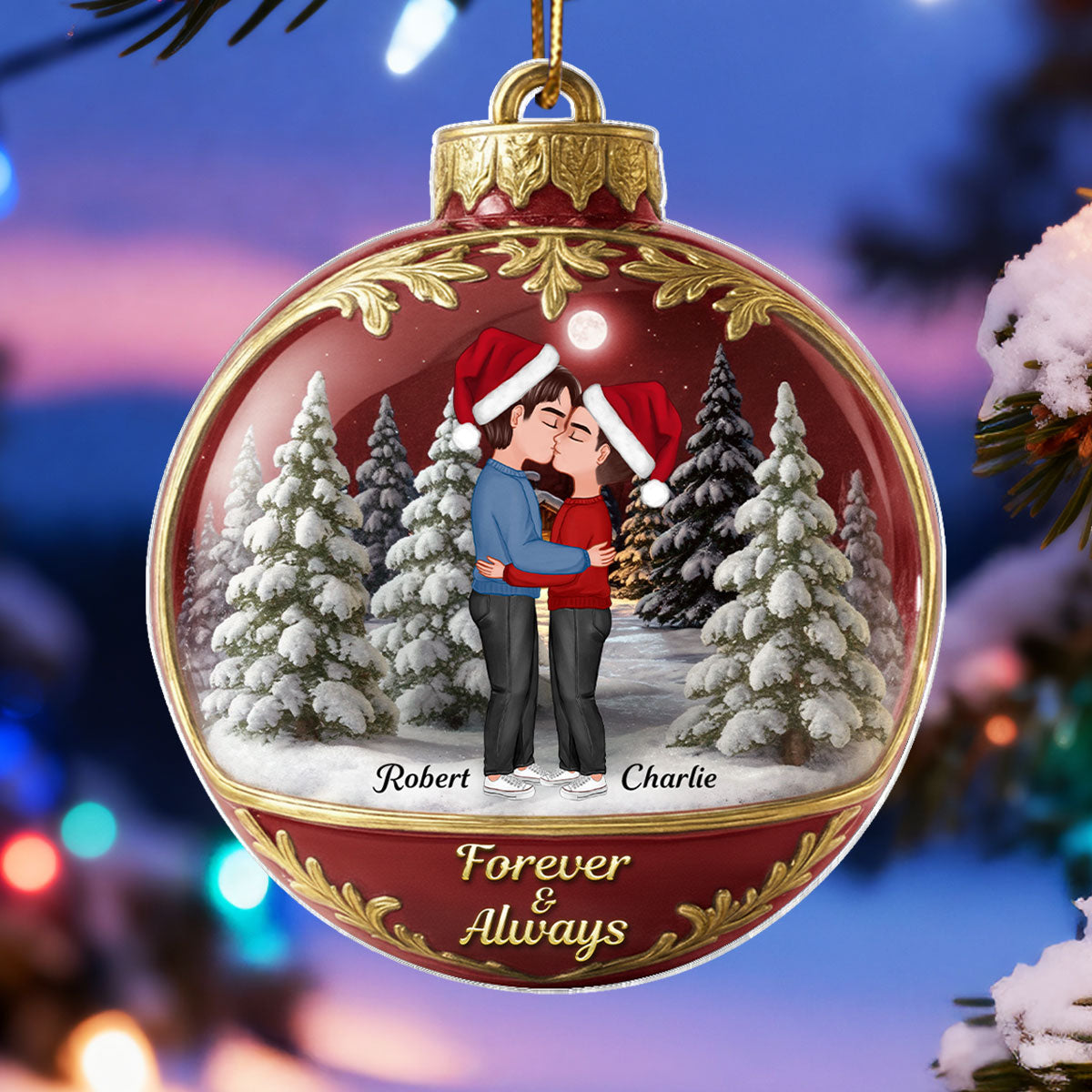 3D Effect Snow Globe Kissing Couple - Personalized Acrylic Ornament - Christmas Gift for him, Gift for her
