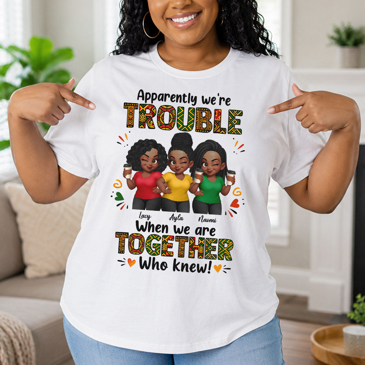 Tribal Pattern Besties Trouble Together - Personalized Shirt - Birthday Gift, Gift For Best Friends