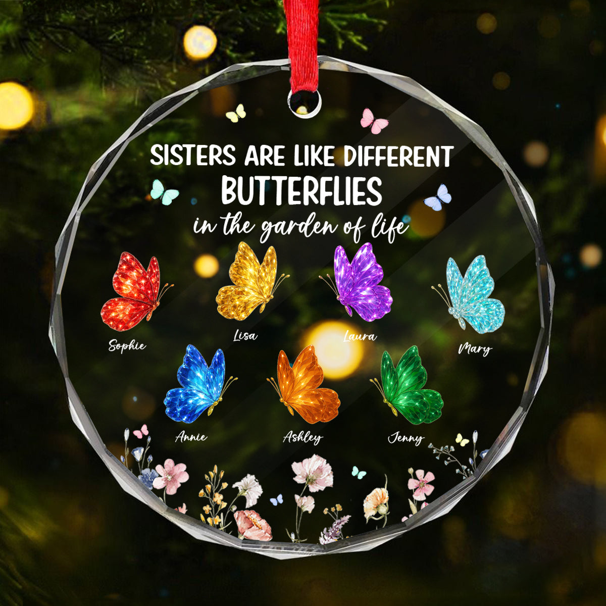 Sisters Are Like Different Butterflies - Personalized Glass Ornament - Heartwarming Christmas Gift For Sisters, Besties
