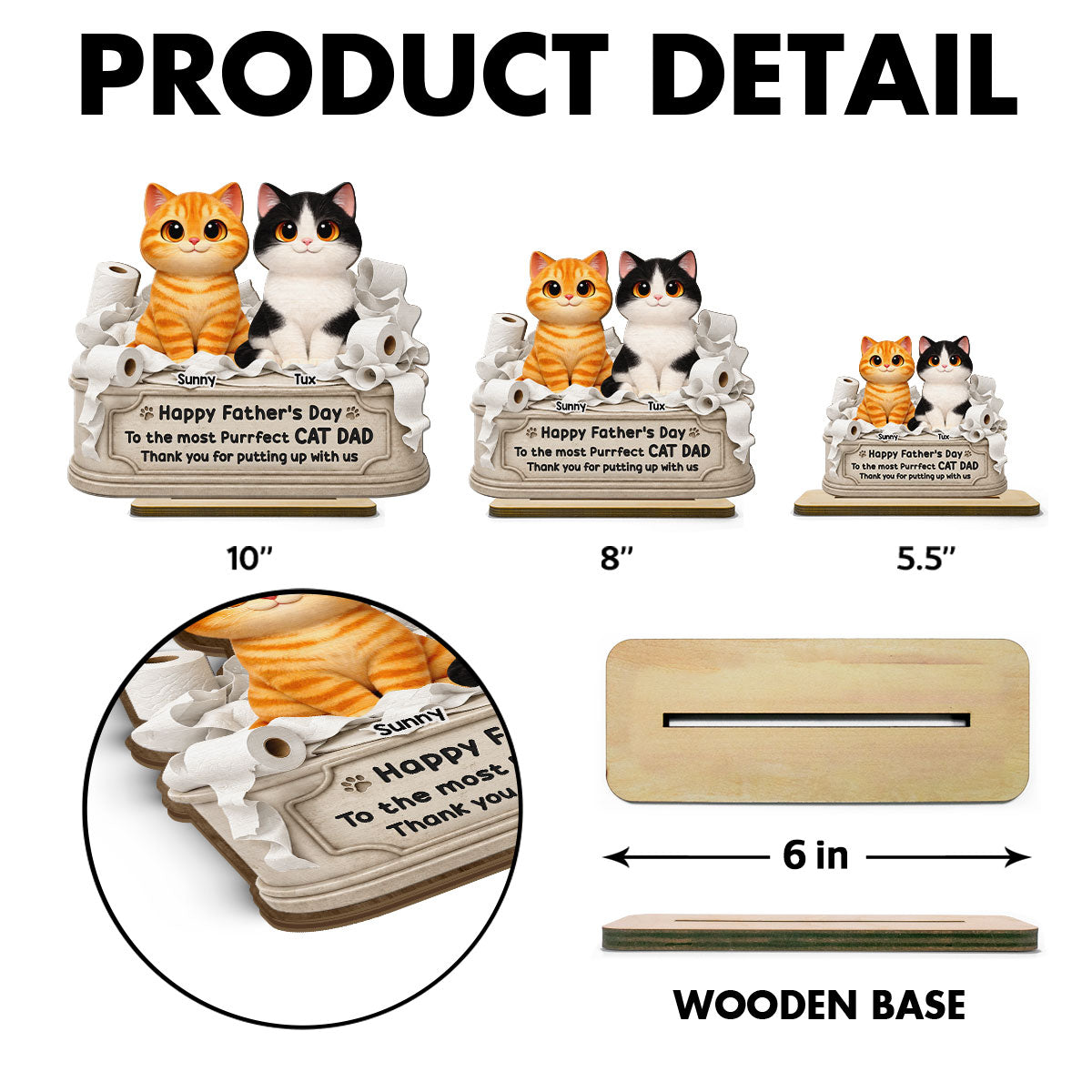 Toilet Papers Cute Fluffy Cats Happy  Thanks For Putting Up With Us - Personalized 2-Layered Wooden Plaque - Funny  Gift For Cat Dad, Cat Lovers