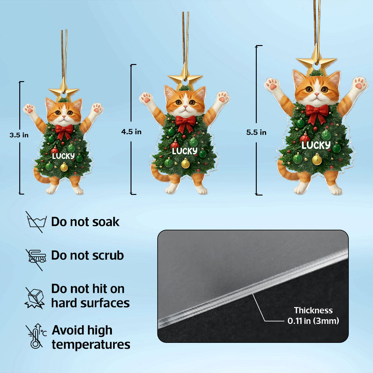 3D Effect Whimsical Christmas Cat - Personalized Acrylic Ornament - Gift For Cat Lover