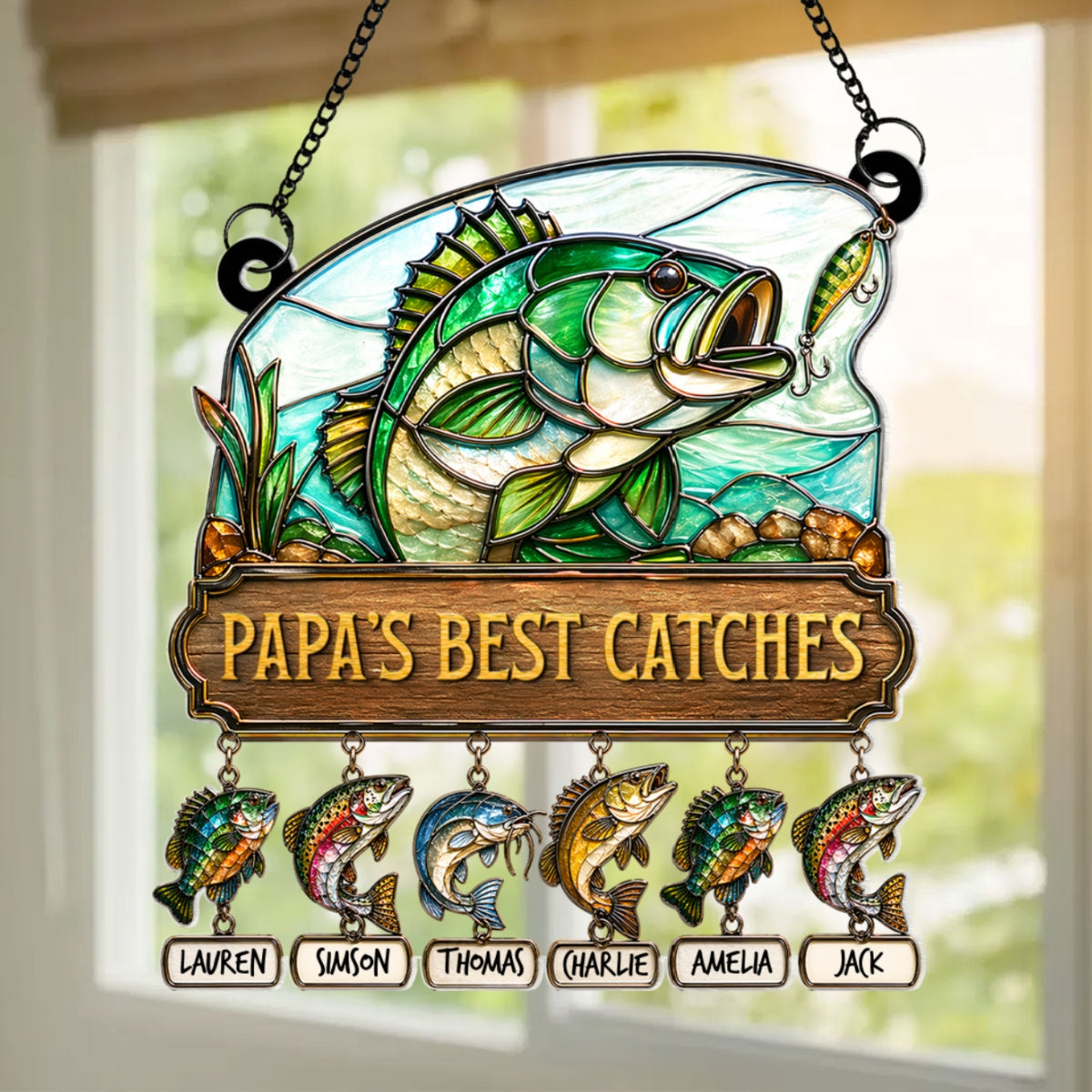Daddy's Best Catches Fishing - Personalized Suncatcher - Heartfelt Gift For Fishing Dad, Gift For Husband