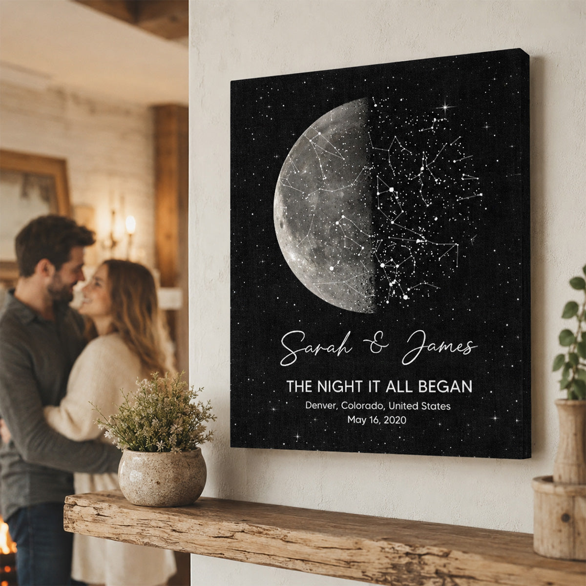 The Night It All Began Custom Moon Phase & Star Map - Personalized Canvas - Gift For Couple